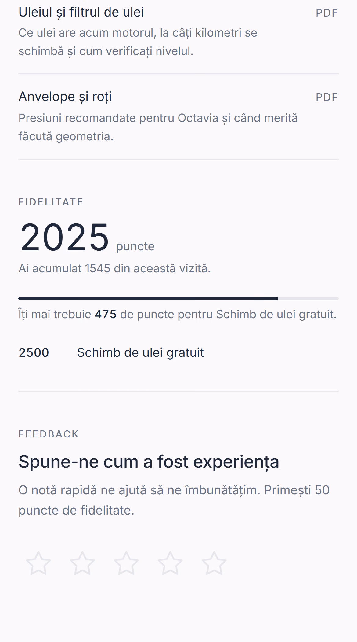 Punctele primite după vizită și următoarea recompensă